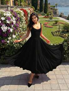 Elegant Casual Romantic Charming Fitted A-Line Dress, Suitable For Daily Wear, Dates, Valentine's Day - Black - View 2