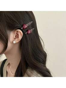 2 chiếc kẹp tóc hình trái tim màu đỏ cổ điển, kẹp tóc kiểu Pháp thanh lịch dùng cho tóc mái và tóc hai bên, phụ kiện tóc thời trang retro sang trọng, kẹp càng cua, kẹp tóc trượt - Nhiều màu - Xem 3