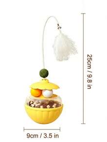 可调节慢食喂食器猫玩具 - 带旋转猫球和羽毛棒的互动式零食分配器，激发狩猎本能，缓解室内猫的无聊，为幼猫提供健康的运动和精神滋养。 - 彩色 - 查看 3