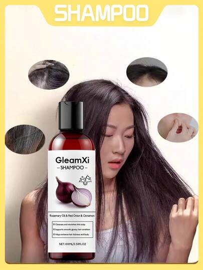 1 Box (100ml) Red Onion Volumizing Shampoo, Anti-Dandruff Shampoo, Anti-Hair Loss Shampoo, Strengthens Hair, Cleanses Scalp, Treats Frizzy Hair, Makes Hair Soft And Shiny. Suitable For Sensitive Scalp And Hair Care, Portable.