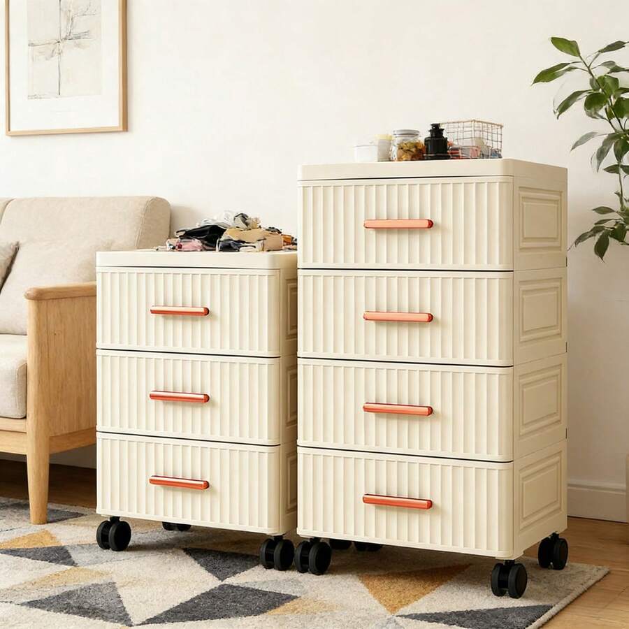 6/5/4/3 Tier Transparent Panel Rolling Multifunctional Storage Drawer - Single Door Foldable Storage Cabinet - Plastic Drawer Storage Rack, Space-Saving Kitchen Storage Rack For Snacks, Beverages, Books, Clothes, Suitable For Kitchen, Living Room, Study, Bathroom