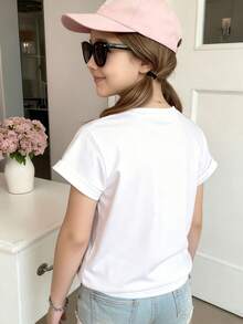 Disney White Background Minnie Mouse Playful Sitting Pose Pink Bow Print Kids' Short Sleeve T-Shirt - Sweet And Playful Casual Top - White - View 2