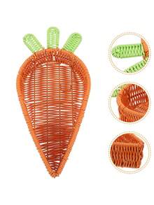 1个胡萝卜造型复活节篮子，复活节派对装饰，用于盛放复活节礼物，编织塑料藤条盘，彩蛋礼品收纳篮，创意装饰篮，复活节派对用品 - 彩色 - 查看 3