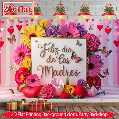 Phông nền phẳng 2D chủ đề Ngày của Mẹ, 1 tấm, thiết kế hoa trang nhã, trang trí tiệc Ngày của Mẹ, hoa nhiều màu sắc với bướm, khung vải mạ vàng, thích hợp cho các buổi lễ trong nhà/ngoài trời, trang trí tường, trang trí nhà cửa.