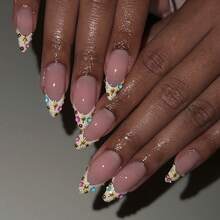 24-Piece New Almond Press-On Nails, 3D Fresh Floral French Design, Versatile Finished Nail Tips - Hip - View 6
