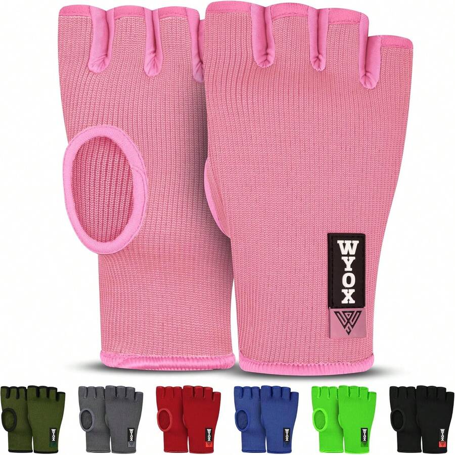 Vendas de Boxeo Hombre y Mujer, Guantes Interiores de Medio Dedo con Vendas elásticas para Proteger los puños, Ideales para Muay Thai, Kickboxing, MMA y Artes Marciales Mixtas - Rojo - Ver 1
