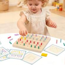 Đồ chơi giáo dục Montessori bảng ghép hình hình học, xếp hình bằng dây chun, đồ chơi toán học bằng gỗ cho giáo dục mầm non. - Nhiều màu - Xem 3