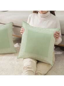 2 件装波西米亚风抱枕套，几何印花波西米亚风靠垫套，简约时尚线条图案抱枕套，超柔软舒适，隐形拉链，可机洗，家居装饰抱枕套，适用于沙发、客厅、卧室，不含枕芯 - 淡綠色 - 查看 5
