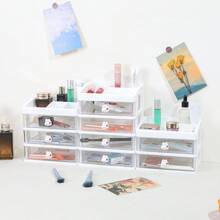 1pc Multi-Drawer Small Stationery Marker Pen Storage Box, High Transparency Pull-Out Drawers With Cute Rabbit And Pig Handles, Organizes Stationery, Memo Notes And Miscellaneous Items - Multicolor - View 7