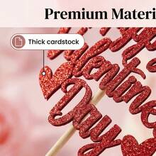 1pc "Happy Valentine's Day" Shiny Cake Topper - Sweet Love Themed Party Supplies, Suitable For Anniversary, Wedding And Romantic Celebrations - Red - View 5