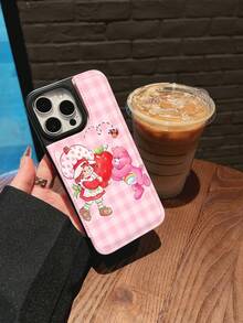 Estuche para teléfono con personaje de fresa y abrazo de oso Compatible con fundas para teléfonos   17  16 Pro Max  15 Pro Max  13 y  12 Hecho de material de TPU con un cierre magnético incorporado para un fácil almacenamiento de documentos, ya sea para uso diario o viajes Cómodo al tacto Un gran regalo para familiares, amigos, seres queridos, novios / novias y para aniversarios y días festivos - Rosa - Ver 5