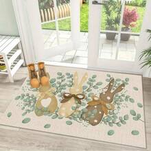 1pc Cute Rabbit & Green Leaf Pattern, Warm Pastoral Style, Beige Accents, Lovely Home Decor Carpet, Suitable For Living Room, Bedroom, Outdoor - Exquisite Home Decoration, Suitable As Living Room Rug, Doormat - Multicolor - View 1