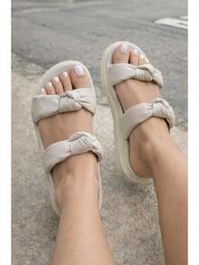 Sandália Feminina Papete Flatform Leve Confortável - Branco - Visão 3
