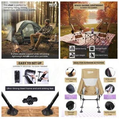 Ultralight Backpacking Chair - High Back Support, Side Pocket, Anti - Sink Feet, Collapsible Cup And Carry Bag, Lightweight 4.2 Lbs, 330 Lbs Capacity Outdoor Picnic, Garden, And Lawn