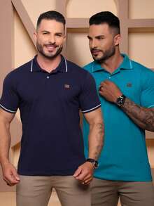 Kit Of 2 High Quality Polo Shirts 100% Cotton Men's Basic T-Shirt Autumn Spring Spring/Autumn Summer Winter All Spring/Summer Autumn/Winter Spring/Summer/Autumn Regular Fit Christmas Thanksgiving Valentine's Day Pride Month Teacher's Day Father's Day Polo Shirt - 馬里尼奧和傑德 - 查看 7