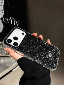 1pc Luxury Vintage Shiny Rhinestone Fully Covered Leather Phone Case For ICover 17 Pro Max - Black - View 3