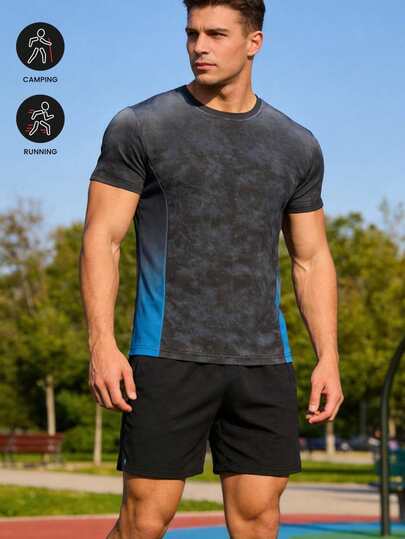 男士运动T恤，速干短袖宽松版型运动上衣，透气户外运动上衣，男士健身服，适合户外运动、健身、跑步、日常休闲穿着