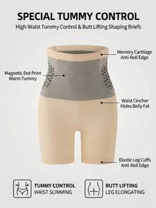 1件装纯色高腰塑身短裤，透气无缝收腹提臀内裤 - 米色 - 查看 6