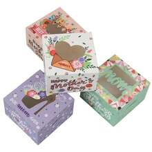 28个/包 母亲节烘焙DIY饼干礼品包装开窗纸盒，节日派对糖果巧克力零食礼盒，4种混合图案 - 彩色 - 查看 8