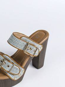 Giày sandal cao gót mùa hè mới dành cho nữ, đế dày chống thấm nước, quai ngang gợi cảm, hở mũi, đế dày. - Màu xanh lam - Xem 8