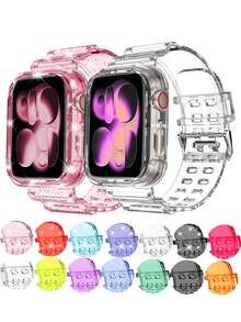 Glitter Bling Jelly Clear Band Case Compatible With Apple Watch Band With Bumper Case 49mm 46mm 45mm 44mm 42mm 41mm 40mm 38mm, Hard Crystal Clear Sport Strap Compatible With IWatch SE Ultra 3 2 Series 11 10 9 8 7 6 5 4 3 2 1 For Boy Girl Hollow No Include Watch - Multicolor - View 2