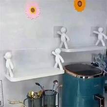 1个可爱白色雕像造型壁挂式收纳架，无需钻孔，非常适合浴室和厨房收纳、化妆品架、房间装饰，时尚实用设计，浴室收纳整理好帮手，返校季必备 - 彩色 - 查看 4