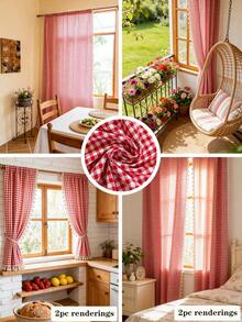 1 pieza Cortina de cuadros rojos bohemios, patrón de cuadros geométricos, decoración con flecos, cortina transparente con bolsillo para barra, cortina divisoria de habitación, cortina corta para cocina, lavable, adecuada para dormitorio, sala de estar, comedor, estilo rústico, decoración de habitación, decoración para fiestas y temas, todo el año, primavera/verano - Rojo y blanco - Ver 3