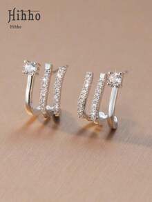 Hihho 2pcs Fashionable Personalized Glittering Cubic Zirconia Stud Earrings, Charming Everyday Wear, Dating Gift For Women Girls - Vàng - Xem 6