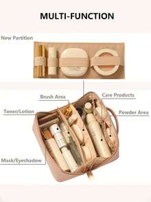 1个PU化妆包，大容量便携化妆包，旅行收纳包，女士洗漱包，化妆刷收纳袋，轻便拉链化妆包，情人节、新年、感恩节、母亲节的绝佳礼物 - 彩色 - 查看 4