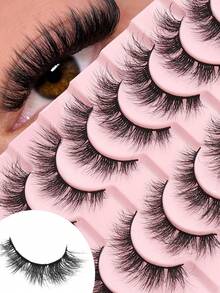 10 Pairs False Eyelashes Clear Band Russian Strip Lashes D Curl Wispy Natural Look 16mm Curly Faux Mink Lashes Like Eyelash Extension Fluffy Transparent Band Cat Eye Look Fake Tail Elongated Eyelashes Pack Strip Lashes, Lashes, Eyelashes, Fake Lashes - Fluffy Lashes - View 4