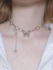 Collar con colgante de mariposa - plata - Ver 1