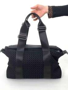 Y2K Retro Women's Street Handbag, Personalized Mesh Patchwork Leather Shoulder Bag, Large Capacity Front Pocket Rivet Crossbody Bag, Suitable For Daily Use And Gatherings - Black - View 11