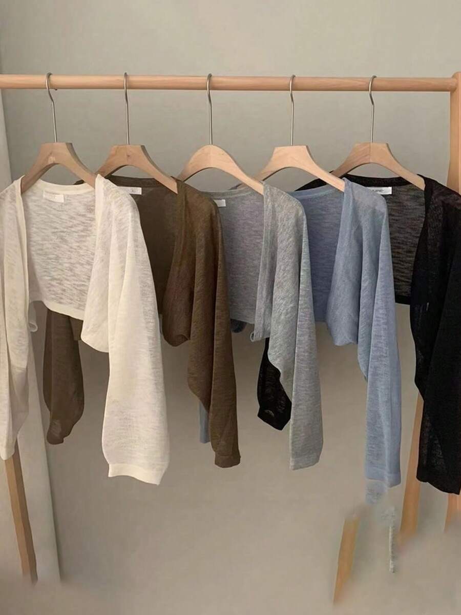 1pc Women Lightweight Shawl Cover Up, Summer Thin Cover Up, Short Knit Bolero Jacket, Air Conditioning Sweater - Multicolor - View 1