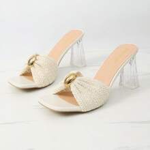 Beige Crochet Square Toe Transparent Thick Heel Mueller Cool Drag Metal Buckle Temperament High Heels Wedding Party Beach Vacation Women's Shoes - 米色 - 查看 9