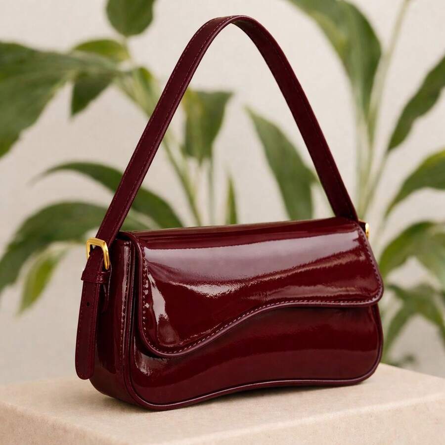 1 Piece Women's Boho Bag Half Moon Varnish Baguette Shoulder And Hand Fashion New Arrival - 紅木色 - 查看 1
