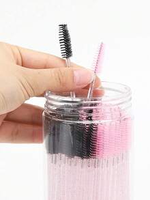 100 Pcs Disposable Crystal Eyebrow Spoolies Brush For Eyelash Extensions, Lash Brushes With Container, Pink Stick Black Head,Pink - Multicolor - View 3