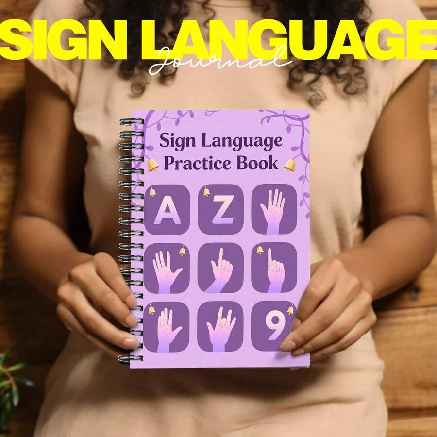 ASL ( Sign Language) Notebook & Dictionary Book - Spiral Bound Style  Flip-Through Pages,  Numbers & Social Phrases For Beginners, Classes, ASL Students Gift - 1個 - 查看 1