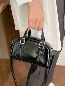 1pc Fashionable Mini Solid Color PU Handbag, Elegant Minimalist Casual Crossbody Shoulder Bag For Women - Black - View 5