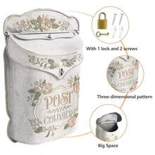 Wall Mount Mailbox For House Outside Vintage Metal Door Mailbox Antique Style Nostalgic Charm Home Decor Garden Vintage English Cottage Decor Flower Patter - White - View 3
