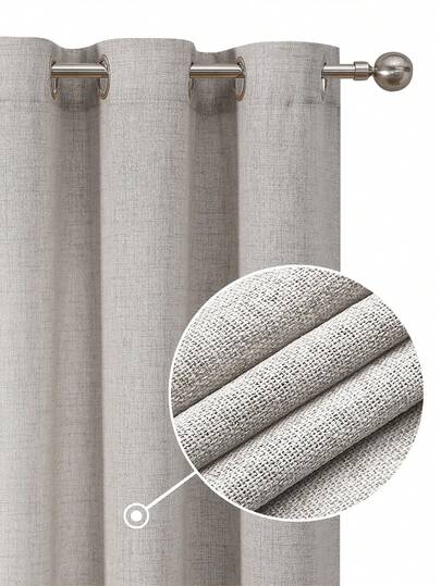 1pc/2pcs Set Faux Linen Texture Curtains, Suitable For Living Room Bedroom Privacy, Rustic Burlap Woven Semi-Sheer Grommet Top Light Filtering Curtains, Beige, Sage Blue, Dark Gray, White Curtains