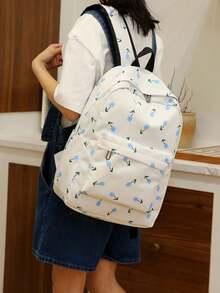 3pcs Nylon Bow Print Backpack Set,Foldable Multi-Po Cket Large CapacityWater-Resistant Zipper Backpack Suitable F Or Teenagers,High School, College Students,Ladies,Daily Use, Commuting,Traveling,Gifts For Valentine's Day - Multicolor - View 6