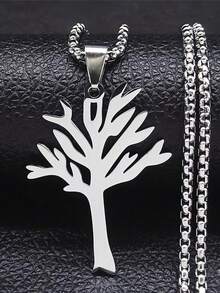 Funky Stainless Steel Tree Of Life Pendant Necklace - Silvery Hollow Design Fashion Accessory - Multicolor - View 5