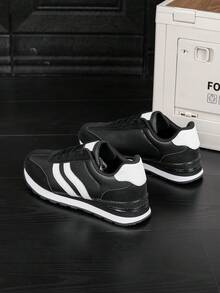 Men's Casual Shoes Retro Running Shoes, Black & White Low-Top Lace-Up Sneakers, Streetwear, Non-Slip & Durable, PU Leather, Lightweight & Soft, Minimalist Streetstyle, Birthday Gift - Black and White - View 10