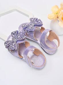 2026 New Girls' Summer Sandals, Purple Sequin Bow Soft Bottom Non-Slip Hook And Loop Toddler Princess Open Toe Sandals - Purple - View 5