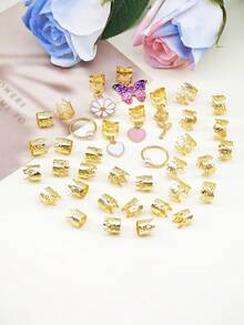 37件套蝴蝶、玫瑰、雏菊、心形花朵发夹，Y2K朋克嘻哈风发饰，派对及日常佩戴发夹和发圈礼品套装 - 金色 - 查看 4