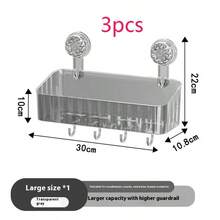 No Drill Suction Cup Shelf, Bathroom Wall Mounted Storage Rack With Hooks, Organizer Box For Toiletries - Multicolor - View 15