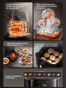 Freidora de aire Dreame, con ventana de visualización, capacidad de 7.6L, tecnología de calentamiento Dual Vortex™ + inyección de vapor, cocción rápida, 8 preajustes, cocción saludable sin aceite para toda la familia, control táctil LED, botón +1 minuto, potencia de 2800W. Tema navideño de cocina, suministros de cocina, freidora de aire - Ver 4