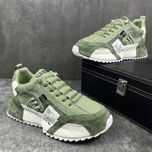 1 Pair Men's Casual Sneakers, Lace-Up, Letter Pattern, PU Leather, Low-Top, Outdoor Versatile Skateboard Shoes, Breathable Hiking Shoes