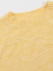 大码女式时尚保暖圆领长袖落肩蓬松针织毛衣，法式毛圈布柔软休闲套头衫，适合春秋季穿着 - 黃色 - 查看 6