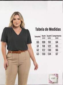 Women's Plus Size Elegant Short-Sleeve Modern Blouse In Duna Fabric, Sizes GG, G1, G2, G3, Summer/Work - màu đen - Xem 3